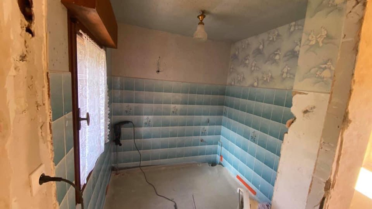 salle de bain standard - blanche & mosaique poissons - travaux